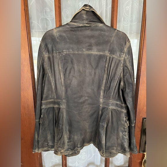 True Religion Soft Genuine Leather Distressed Aged Look Moto Coat Jacket - Picture 2 of 16